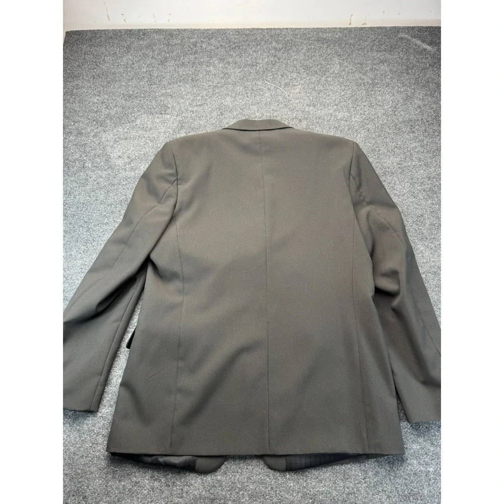 Franko Gotti Mens 42L Blazer Jacket Gray Solid 3 Button Polyester Sport Coat Lon